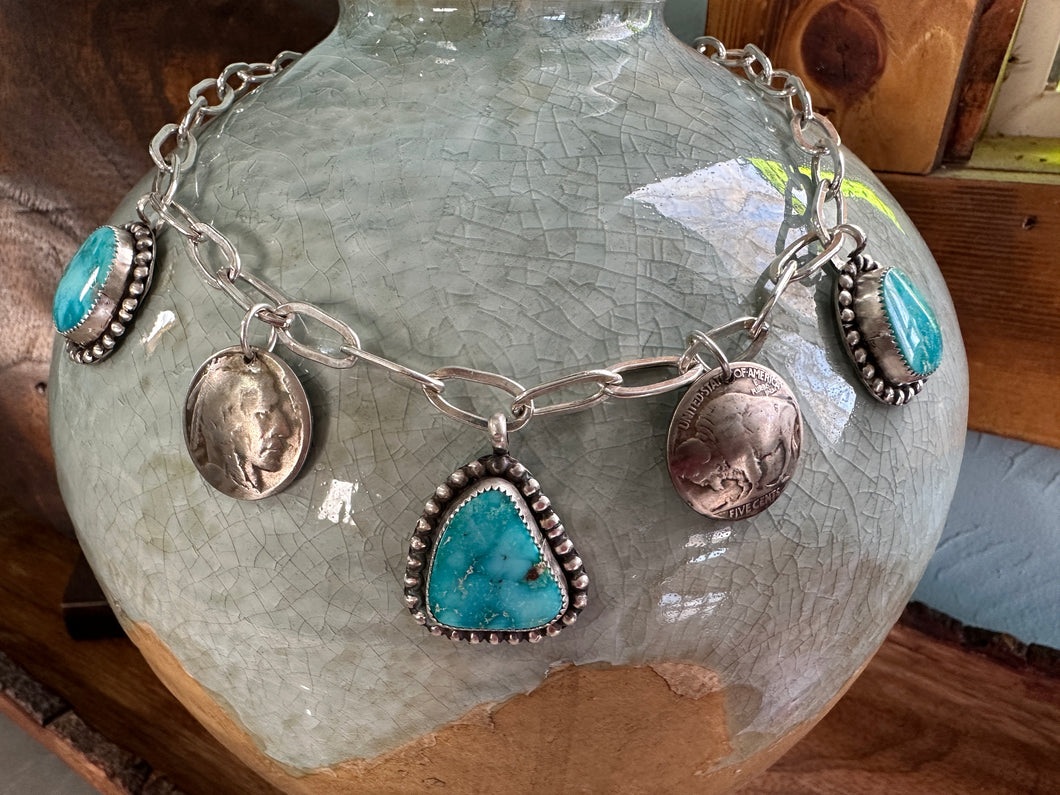 Indian Buffalo Coin Turquoise Necklace