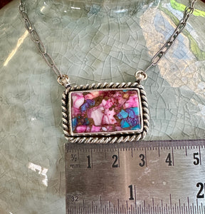 Pink Dahlia Turquoise Bar Necklace