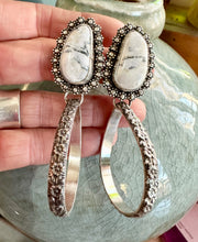 Load image into Gallery viewer, White Buffalo Turquoise Desert Rose Hoop Earrings