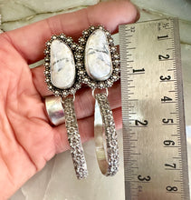 Load image into Gallery viewer, White Buffalo Turquoise Desert Rose Hoop Earrings