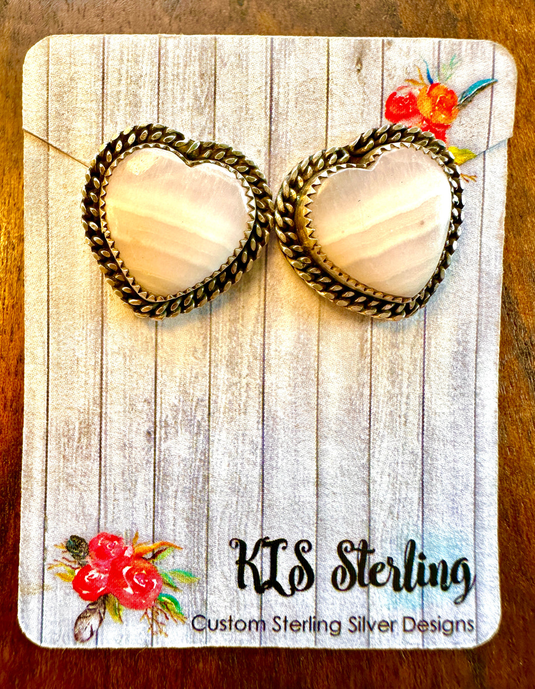 Pink Opalite Heart Stud Earrings