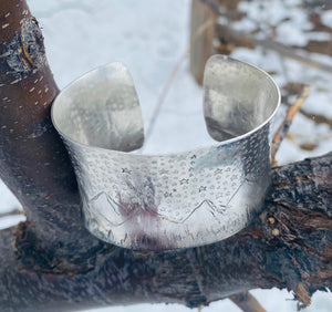 Sterling Silver Starry Night Mountain Cuff