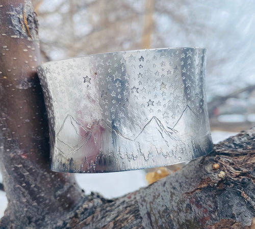 Sterling Silver Starry Night Mountain Cuff